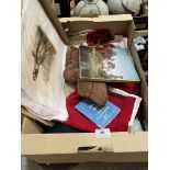 Two boxes of textiles and fashion plates