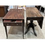 Two mahogany drop leaf tables, one with a caddy drawer