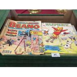 A box of 5 Rupert annuals, 35 Beano comics etc.