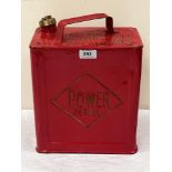 A vintage Power Petrol fuel can