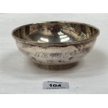 A Sterling silver bowl of plain form. Engraved. 6' diam. 6ozs 6dwts