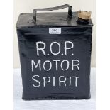 A vintage R.O.P. Motor Spirit petrol can