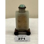 A Chinese hardstone snuff bottle on stand. 3½' high