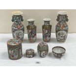 Eight items of Chinese famille-rose ceramics to include two pairs of vases, the larger pair 10' high