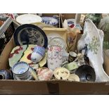 A box of ceramics and a box of glassware