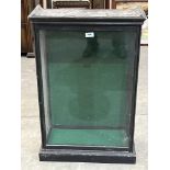 An ebonised display case with side door. 31' h x 20'w