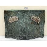 An Art-Nouveau copper chimney hood with repousse decoration of stylised poppies. 16¾'w x 13'h