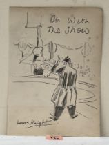 Attrib: DAME LAURA KNIGHT. BRITISH 1877-1970. On With The Show. Signed and inscribed. Pencil drawing