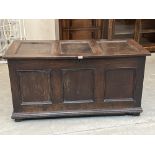 An 18th century joined oak three panel chest, the interior with a till. 51½' wide