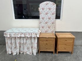 A pair of Laura Ashley bedside chests, dressing table and a three fold screen (4)