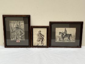 The Ludlow Hunt. Three 19th century pen and ink drawings; Secretary of the Hunt; Huntsman with