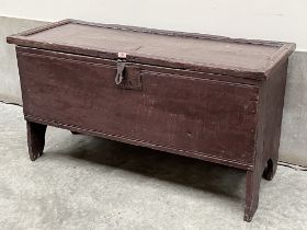 A 17th century oak boarded chest, the interior with a till. 50½' wide