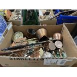 Two boxes of copper, brassware and sundries