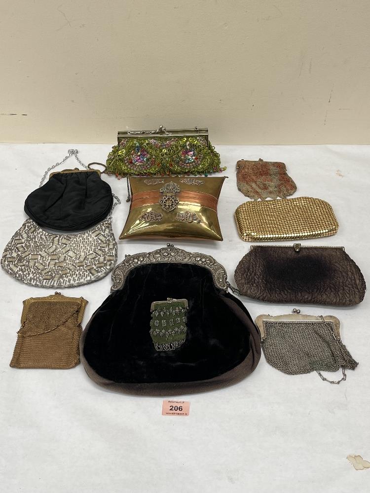 A collection of vintage and modern lady's evening bags and purses.