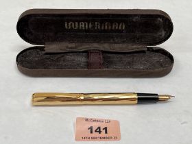 A cased Waterman gold plated fountain pen with 18ct nib