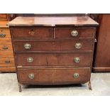 A George III oak and mahogany banded chest of drawers. 42' wide. Distressed