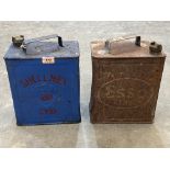 Two vintage petrol cans - Shell Mex and Esso Ethyl.