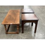 An oak low table and two occasional tables