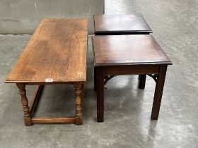 An oak low table and two occasional tables