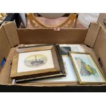 A box of small pictures with ephemera.