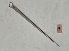 A 19th century plated meat skewer, Crested 14¼' long.