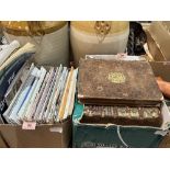 Three boxes of book bindings and antiquarian magazines