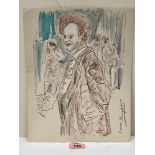Attrib: DAME LAURA KNIGHT. BRITISH 1877-1970 Actors on stage. Signed. Pencil and wash 12' x 9¾'.