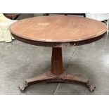 An early Victorian mahogany snap-top supper table 40' diam.