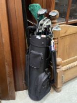 A set of golf clubs with bag