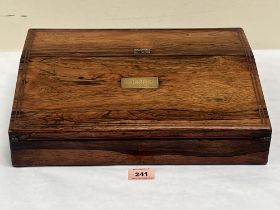 An early Victorian rosewood and brass line inlaid writing slope with fitted interior. 14' diam.