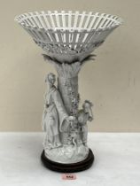 A Berlin porcelain 'blanc-de chine' reticulated fruit basket, the figural stand applied with