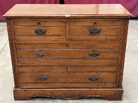 A late Victorian decorated pine channel moulded chest of drawers. 42' wide