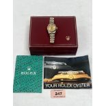 A Rolex Oyster Perpetual Datejust lady's wristwatch, the stainless steel case with gold bezel and