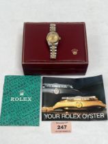 A Rolex Oyster Perpetual Datejust lady's wristwatch, the stainless steel case with gold bezel and