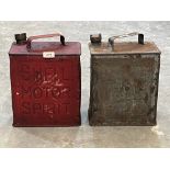 Two vintage petrol cans - Shell Motor Spirit and Pratts.