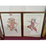 A set of four Asian cut paper and watercolour studies of deities or demons.