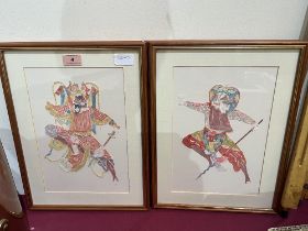 A set of four Asian cut paper and watercolour studies of deities or demons.