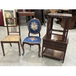 A mahogany work table; a nest of tables and two chairs (4)