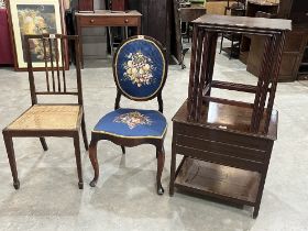 A mahogany work table; a nest of tables and two chairs (4)