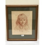 ARCHIE UTIN. BRITISH 1908 - 1977 Portrait of a young girl. Signed and dated June 1966. Conte chalk