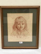 ARCHIE UTIN. BRITISH 1908 - 1977 Portrait of a young girl. Signed and dated June 1966. Conte chalk