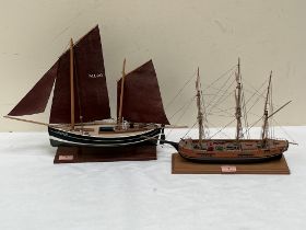 Two scratch built model ships, the longer with 12' hull.