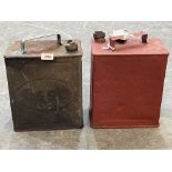 Two vintage petrol cans- Shell Motor Spirit and Esso.