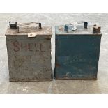 Two vintage petrol cans - Shell Motor Spirit and Pratts.