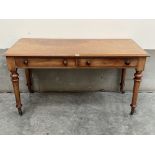 A Victorian mahogany side table on turned tapered legs. 54' wide