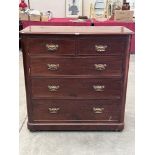 A Victorian mahogany chest of drawers on compressed bun feet. 42' wide