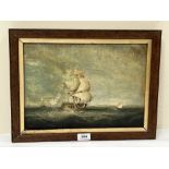 R. STOKLE. BRITISH 19TH/20TH CENTURY. A man o' war and other shipping off the coast. Signed. Oil