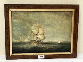 R. STOKLE. BRITISH 19TH/20TH CENTURY. A man o' war and other shipping off the coast. Signed. Oil