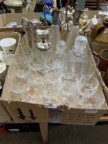 A box of miscellaneous glassware.