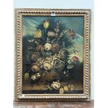 MANNER OF J.P. REDOUTE. FRENCH SCHOOL 19TH CENTURY. A still life of flowers in a basket. Oil on